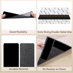 🍎 New 8 Pcs Rug Tape Double Sided Strips Anti Slip Curl Gripper Carpet No Slide
